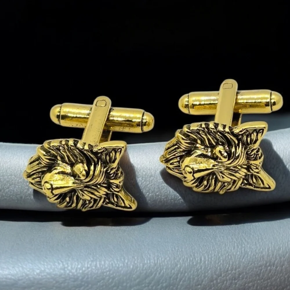 Gold Wolf Head Cufflinks • Men’s Tux Formal Wear • Groom Groomsmen Jewelry Gift